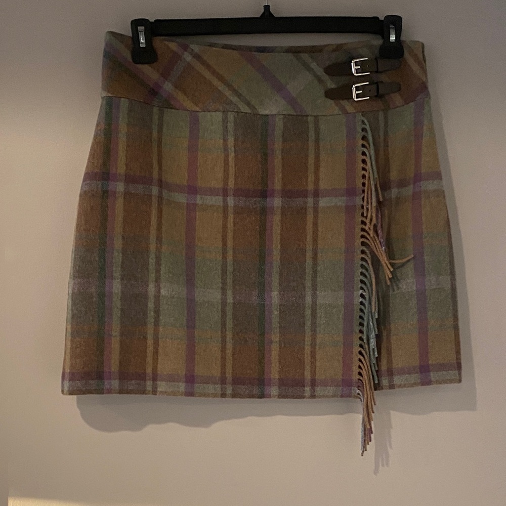 Lauren Ralph Lauren Plaid Wrap Mini Skirt in Taupe and Sage NWOT